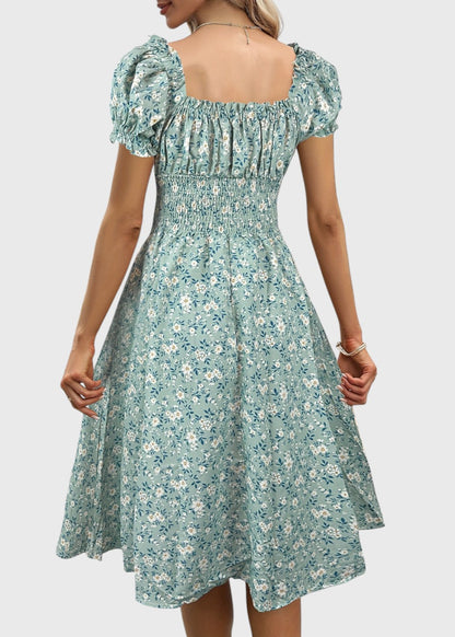 Nancy - Floral Midi Dress With Puff Sleeves