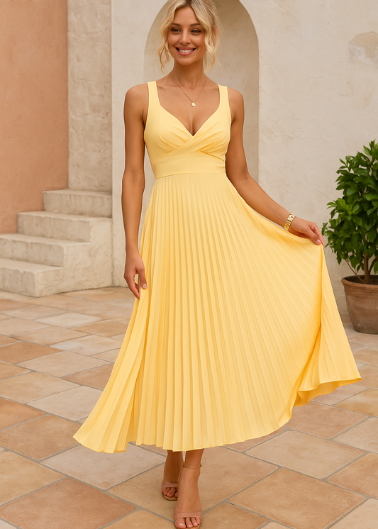 Mabel - V-neck Pleated Maxi Dress