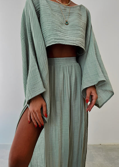 Sari - Chic Slit Linen Two-Piece Set