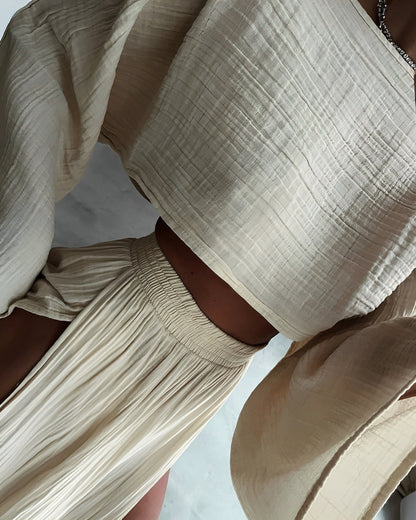 Sari - Chic Slit Linen Two-Piece Set