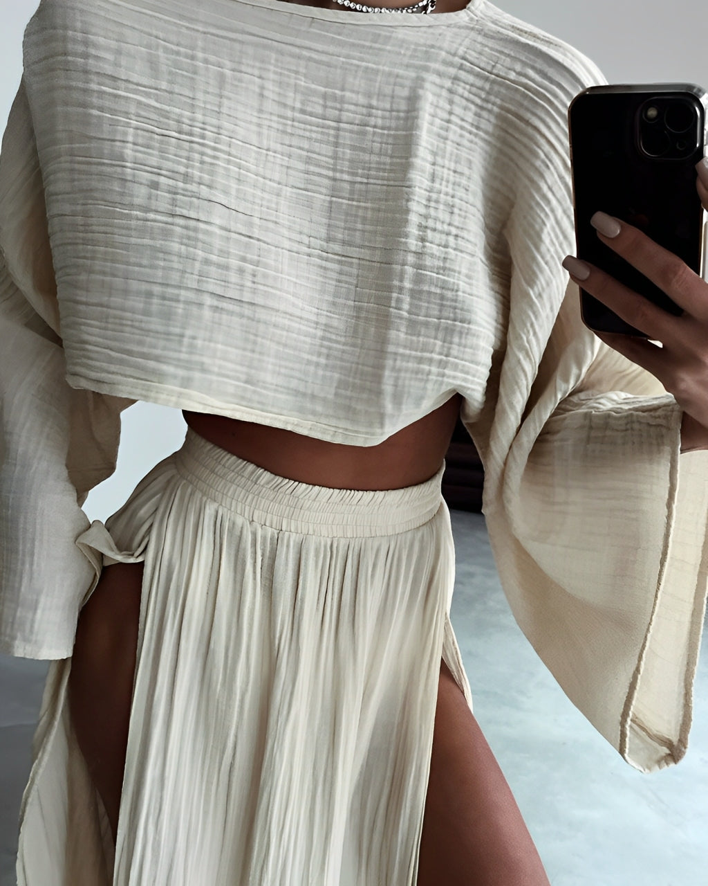 Sari - Chic Slit Linen Two-Piece Set
